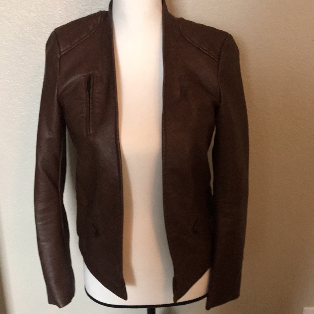 Zara Basic faux leather jacket open front zip pckt